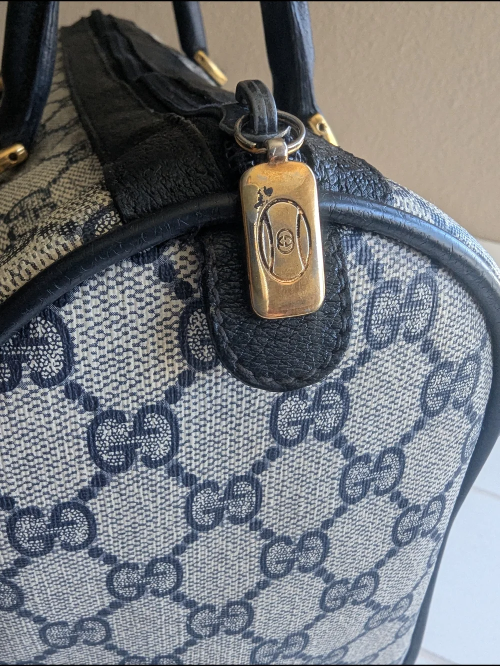vintage 1980s Gucci Accessory Collection Navy GG Supreme Boston Bag.